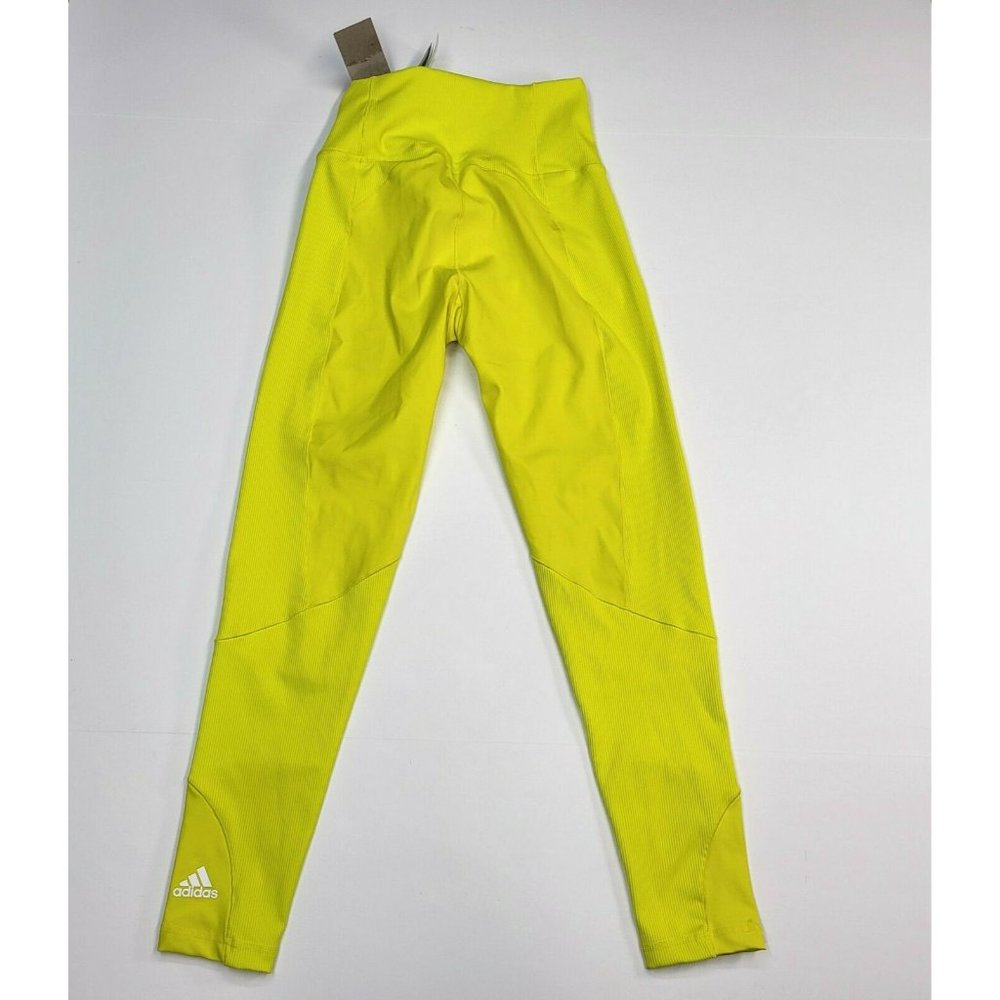 Adidas Aeroready Rib Tight Women's 7/8th High Rise Training Sport Yellow GT6256 - Picture 3 of 12